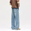 Jeans de Tencel Azul Leite Estilo High Street Americano para Homens, Nova Coleção Primavera 2026 Versátil Lavado Solto Reto Longo