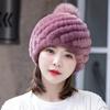 Sombrero de Piel Tejido de Pelo de Conejo Rex Protección para las Orejas Invierno Dulce Lindo Bola de Pelo de Zorro Sombrero de Cabeza de Piña Sombrero para Adulto Mujer