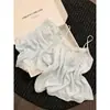 Pijama camisola de encaje verde menta estilo francés de doble capa con copas en el pecho para mujer, conjunto de shorts para casa verano 2026
