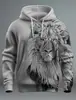 Suéter Nuevo Transfronterizo Primavera y Otoño 2024 Estilo Europeo y Americano Imagen de León Suéter Estampado 3D a Cuadros Retro con Capucha para Hombre