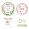 Mm082 Pollitos y Conejitos de Pascua Fiesta Fiesta Festiva Pancarta para 8 Personas Set de 4 Piezas Platos de Papel Servilletas de Papel Vasos de Papel