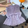 Colete de tricô macio com crochê vazado outono e inverno plus size com laço floral tridimensional para mulheres