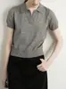 Polo Retro Francés Cuello Gris Manga Corta Tejido de Punto Verano Ropa de Trabajo Camisa Polo Versátil Camiseta Top
