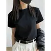 Camiseta Blanca de Manga Corta con Cuello Redondo para Mujer, Camiseta de Algodón Puro para Verano, Simple y Versátil, Top Holgado de Manga Media Estilo Nuevo
