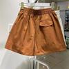 Pantalones cortos de algodón de alta calidad color calabaza para mujer, de verano, holgados, de cintura alta, combinables, informales, de trabajo, con pierna ancha.