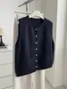 Estilo Minimalista Preguiçoso Botão de Pressão de Metal Bainha Dobrada Gola Redonda Colete de Tricô Feminino 2026 Outono/Inverno Suave Quente Colete Suéter