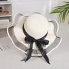 Sombrero de Paja con Lazo Daquan Sombrero de Playa de Verano para Mujer Sombrero de Ala Ancha con Cinta Sombrero para el Sol con Cinta de Perlas Sombrero Protector Solar