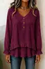 Novidades Outono/Inverno 2026: Roupas Femininas Transfronteiriças - Camisa Feminina de Manga Longa com Decote V Franzido e Barra Irregular
