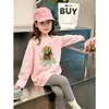 Camiseta de manga larga de algodón puro para niñas, nuevo estilo primavera y otoño, top casual holgado para niños mayores, elegante camiseta básica de cuello redondo para niñas