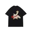 Camiseta de manga corta con estampado de pato estilo escuela americana de seda de leche para hombre y mujer, top retro holgado de verano para pareja