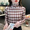 7352 # Camiseta Base de Terciopelo de Cuello Alto para Mujer en Otoño e Invierno, Ajustada, Engrosada y Cálida, Camiseta Versátil de Manga Larga (Toma real)
