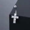 Suministro directo de fábrica joyería para perforaciones moda europea y americana nuevo anillo para ombligo clavo para ombligo cruz completo incrustado de piedra