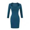 Vestido ruchado de manga tres cuartos, femenino, primavera-verano, elástico, corte ajustado, manga media, minivestido bodycon con copas en el pecho