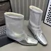 Botas para Mujer, Estilo Lujo Ligero, Primavera/Verano 2026, de Moda, Plateadas, Punta Cuadrada, Malla Hueca, con Pedrería, para Aumentar la Altura, Botas de Moda