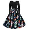 [Ropa de mujer de Navidad] Z1142 transfronteriza Hepburn retro otoño e invierno cuello redondo manga larga color de contraste estampado falda larga