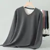 Camiseta de Manga Larga de Lana y Seda de Peso Pesado 300g para Hombre con Cuello en V Prenda Interior Doble Cara de Polar Capa Base Ropa Cálida de Otoño