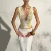 Estilo Puramente Atractivo Hecho a Medida, Ribete de Encaje Multicolor, Chaleco de Tirantes con Escote en V que Ceñe la Cintura, Top Tubo Transparente de Moldeo con Lazo al Frente