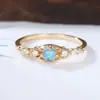 Anel Vintage de Renda Rongxing Cross-Border com Opala Sintética e Cravação de Diamantes na Aliança, Joia de Proposta Feminina Estilo Francês