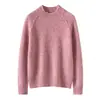 Suéter de seda y cachemira de cuello medio para otoño e invierno para mujer, engrosado y cálido, con hilo floral y bordes enrollados, suéter básico de manga larga para mujer