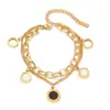 Pulsera de doble capa de acero de titanio con números romanos en blanco y negro para mujer, acero inoxidable, no se decolora, pulsera de cadena multicapa, joyería accesoria