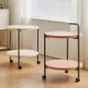 Mesa Auxiliar de Carrito de Doble Capa de Moda Mesa Auxiliar de Sofá Mesa Pequeña Mesa Redonda Pequeña para Sala de Estar Mesa de Noche Simple Estante de Esquina Estante de Almacenamiento