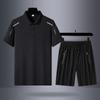 Traje de verano para papá, para hombres de mediana edad y mayores, deportivo, de verano, de seda helada, con camisa polo de manga corta, traje de tres piezas para hombre