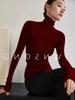 Camiseta básica de punto de una pieza sin costuras para mujer, de lana merina mejorada, gruesa, de cuello alto, elástica en cuatro direcciones, suave, agradable al tacto.