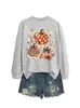 Amazon eBay site independente moda casual feminina três flores abóbora outono e inverno gola redonda manga longa moletom camisa base