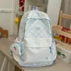 Mochila Xadrez Patchwork Estilo Japonês para Meninas Mochila Doce Fresca Cor Macaron Para Alunos do Ensino Fundamental II e Ensino Médio Bolsa Escolar