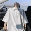 Polo waffle de manga corta con media cremallera para hombre, camiseta top casual holgada de peso pesado de manga corta, de moda para verano