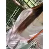 Camiseta de manga larga fina semitransparente rosa claro de Tencel para mujer, casual de verano, corte holgado con bordes enrollados, adecuada para usar sobre el aire acondicionado
