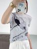 Verão 2025 Novo Design Senso Tridimensional Pintura a Óleo Alta Elasticidade Confortável Camiseta Feminina Elegante Elegante Versátil Emagrecimento Top