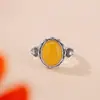 Anel de Dedo Yuebao Jewelry Prata Esterlina S925 Padrão Lótus Cabaça Âmbar Formato de Ovo Vintage Artístico Design de Nicho
