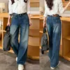 Jeans retro azules de pierna ancha para mujer, nueva colección otoño 2026, corte holgado, efecto adelgazante, pantalones rectos de pierna ancha, modernos y versátiles