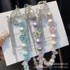 Corrente de celular de cristal orelhas de coelho fofas franja de strass corrente pendente corrente de pérola fosca corda doce legal pendente de celular liga de zinco