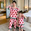 Conjuntos Familiares a Juego de Verano para Madre e Hija, Manga Corta de Algodón Peinado para Niños, Cuello de Princesa de Dibujos Animados, Lindo Conjunto de Pijama, Ropa de Casa