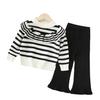 Conjunto Tricotado de Suéter para Meninas de Duas Peças 2024 Outono e Inverno Novo Conjunto de Calças Listradas para Bebê Menina