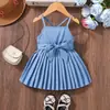 Vestido de tirantes para niña Verano Nuevo Estilo Coreano Moda Plisado Lazo en la cintura Vestido de Princesa para bebé Venta al por mayor
