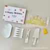 Juego de cuchillo, tenedor y plato para pastel en caja de regalo cinco en uno, juego de vajilla desechable para postres, juego de vajilla para pastel de cumpleaños