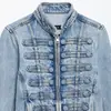 Moda Femenina Transfronteriza Nuevo Producto Estilo Callejero Retro Americano Chaqueta de Mezclilla Lavada con Botones para Ceñir la Cintura 7627047