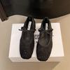 Malla Transpirable Zapatos Individuales Zapatos de Mujer Aumento de Altura Primavera 2025 Lazo Nuevo Boca Baja Zapatos Mary Jane Hada