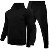 Conjunto casual unissex de outono e inverno, 220g, tamanho europeu, liso, cor sólida, conjunto de duas peças com moletom folgado e calça de moletom