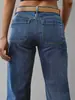 Suministro Exclusivo Transfronterizo de Jeans de Mujer Lavado Azul con Dobladillo Deshilachado, Acampanados, Parcheados, Pantalones de Tiro Bajo Ancho, En Stock para Exportación de Fábrica