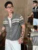 Camisa polo, camisa de malha, camiseta de manga curta, cardigã masculino com gola de lapela, estilo Fair Isle old money, verão business, atacado de fábrica transfronteiriço
