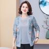 Terno de duas peças de outono para mãe, casaco cardigan de malha de meia-idade para mulheres, primavera e outono, elegante estrangeiro, casaco fino de meia-idade e idosos