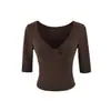 Camiseta de Manga Media Sexy de Lyocell Tencel para Chica Caliente, Nuevo Estilo de Verano, Top Corto con Lazo en el Pecho y Cintura Entallada