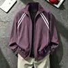 Jaqueta bomber listrada estilo americano para homens, para usar no início do outono, jaqueta baseball curta estilosa, casaco casual versátil para o dia a dia