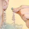 Pendientes Estilo Bohemio con Borlas y Flor Grande de Tul Rosa Estilo Francés para Mujer, Pendientes Exagerados de Alta Gama Estilo Vacacional