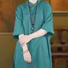 Nuevo top de algodón y lino estilo chino de longitud media con cuello mao y cierre de botones, nueva prenda versátil de verano para mujer, holgada y vintage