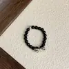 Plata S925 Ágata Negra Natural Cuentas de Concha Cuentas de Plata Anillo de Lazo Estilo Coreano Simple Estilo de Alta Gama Versátil para Uso Diario